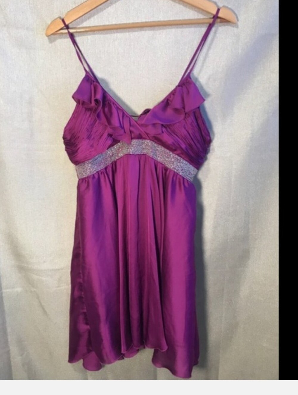 FOREVER 21 georgeous Satin Embellished Spagetti Straps Cocktail Purple Sz Small